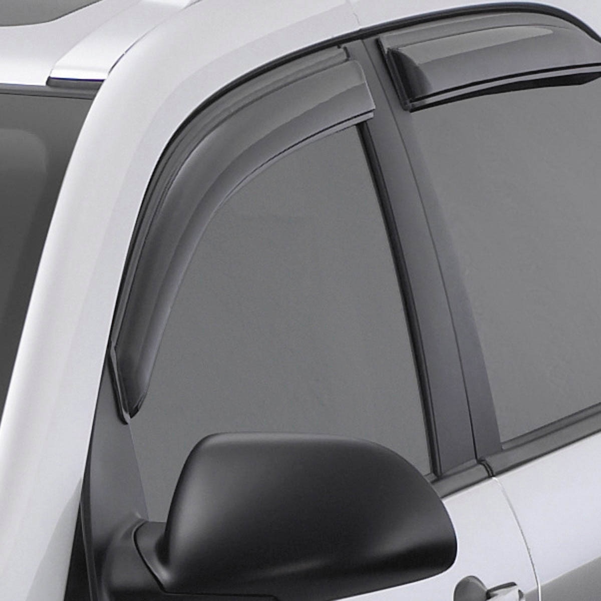Front and Rear Tape-On Side Door Window Weather Deflector Set in Smoke Black