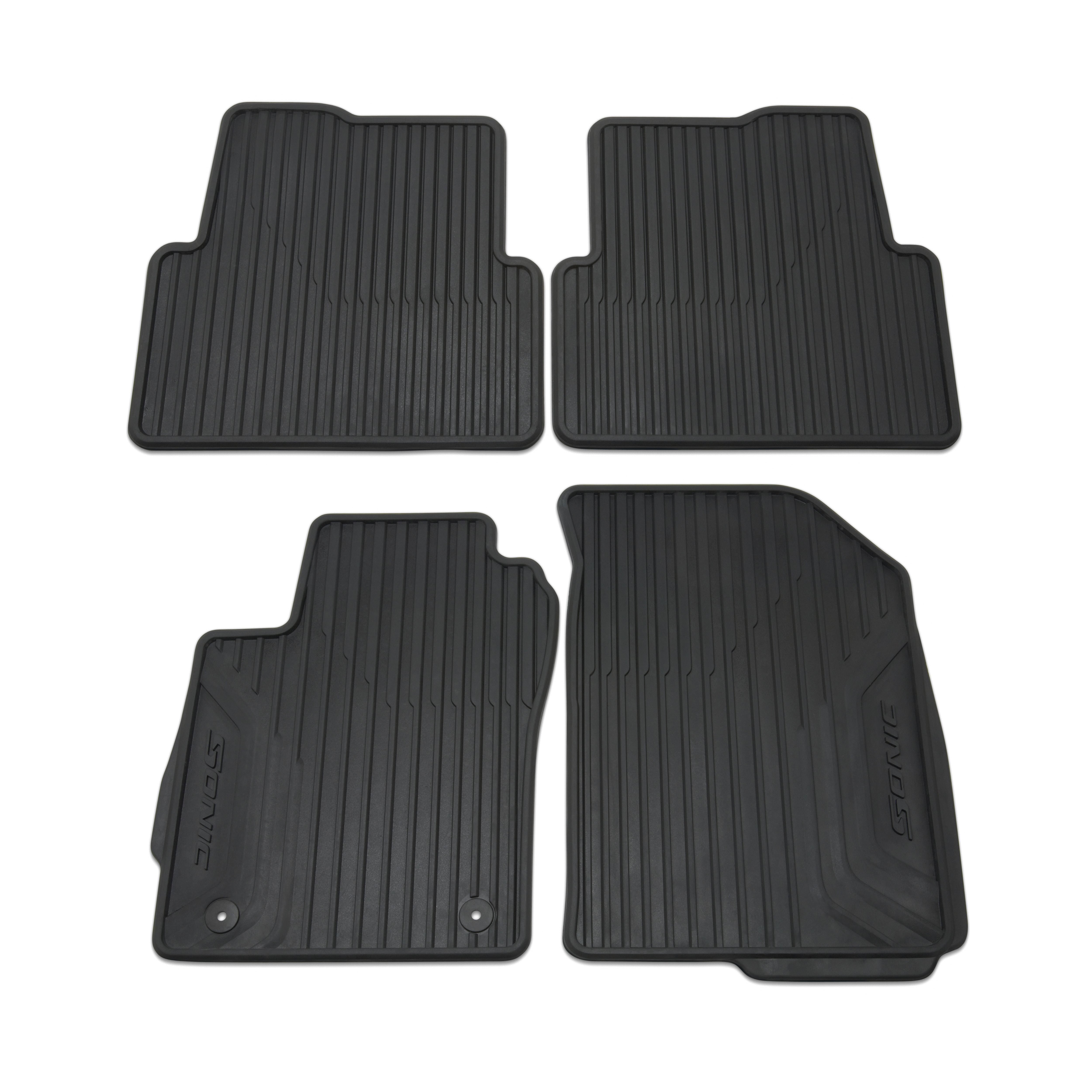 First- and Second-Row Premium All-Weather Floor Mats in Jet Black with Sonic Script