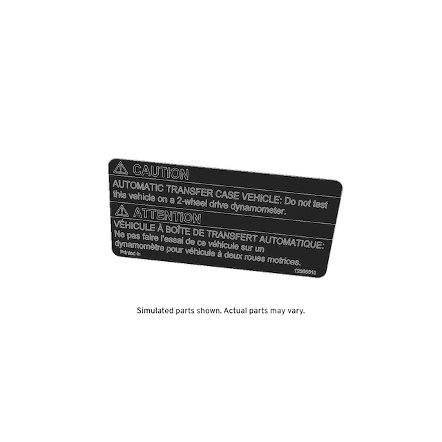 GM Genuine Parts Transfer Case Caution Label