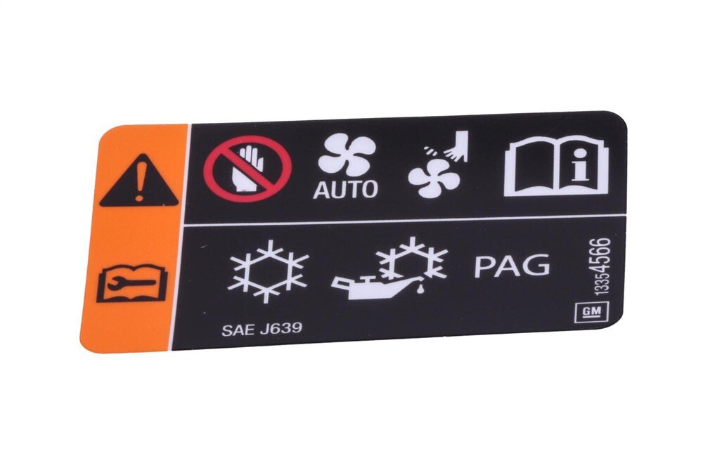 GM Genuine Parts Air Conditioning Refrigerant and Fan Blade Warning Label