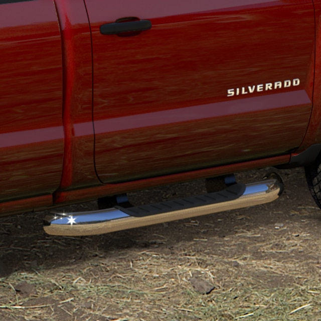 Regular Cab with Diesel Engine 4-Inch Round Assist Steps in Chrome