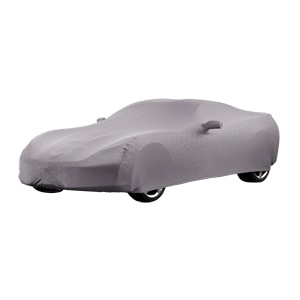 Premium Indoor Car Cover in Gray with Embossed Crossed Flags Logos