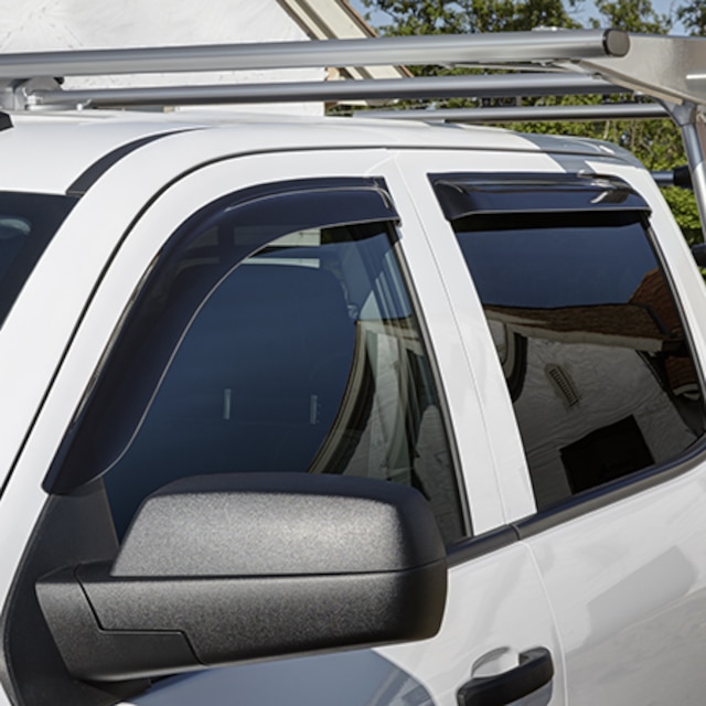 Crew Cab Tape-On Side Door Window Weather Deflectors in Smoke Black by EGR® - Associated Accessories