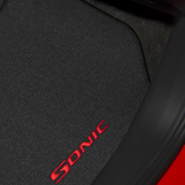 First- and Second-Row Premium Carpeted Floor Mats in Pewter with Sonic Script