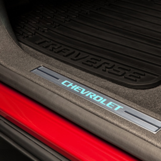 Illuminated Front Door Sill Plates with Ebony Surround and Chevrolet Script