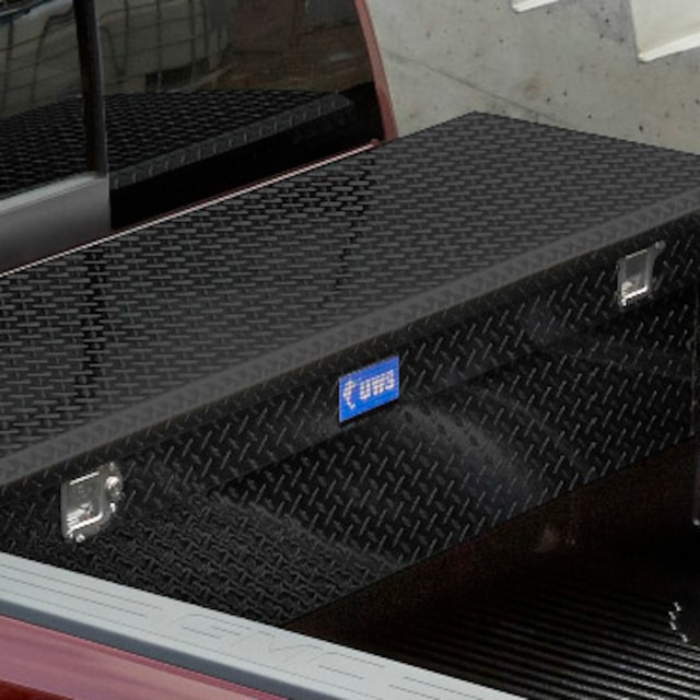 Cross Bed Low Profile Single Lid Aluminum Tool Box in Gloss Black Powder Coated Diamond Tread by UWS® - Associated Accessories