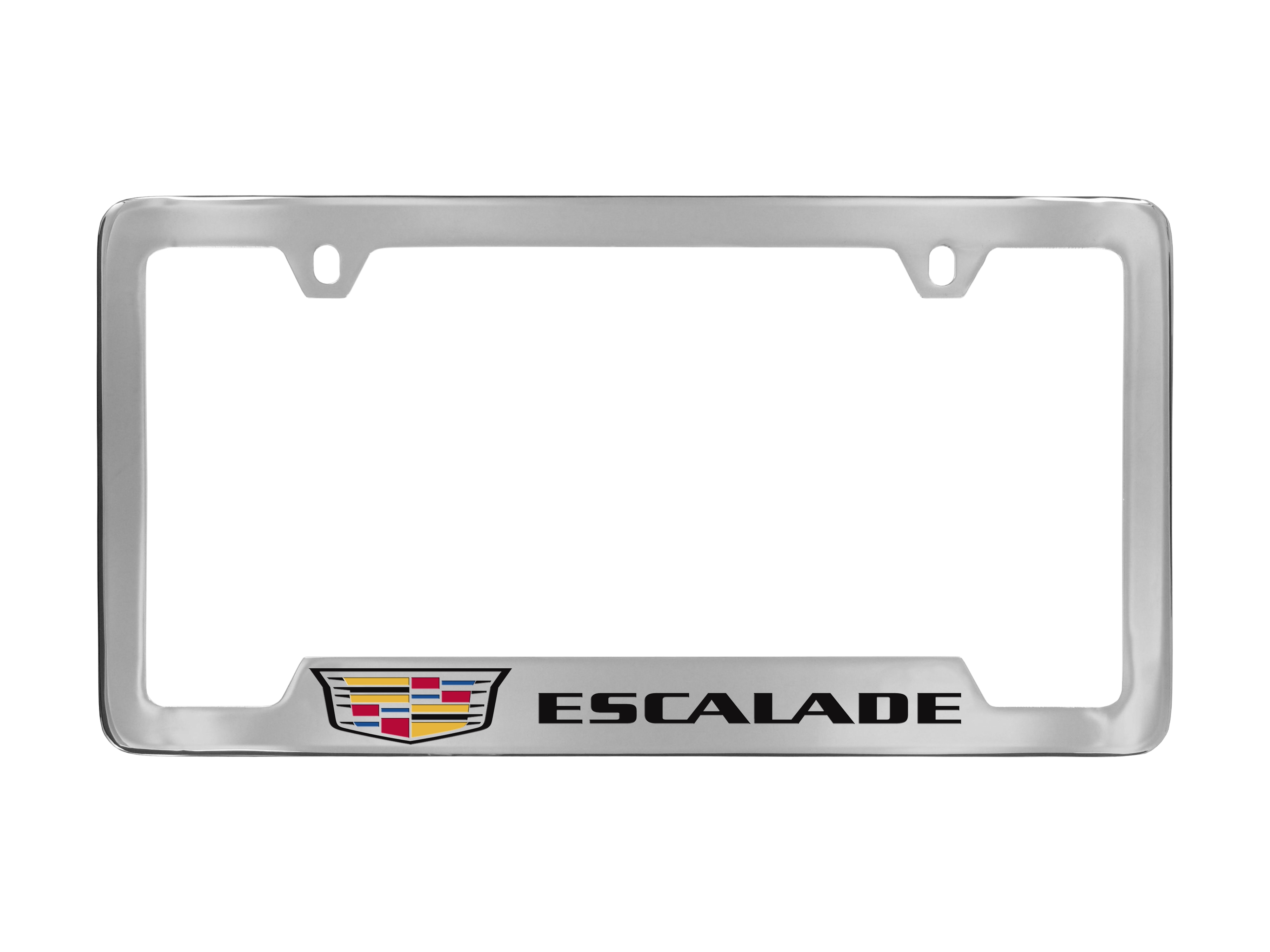 License Plate Frame by Baron & Baron® in Chrome with Colored Cadillac Logo and Escalade Script – Associated Accessories