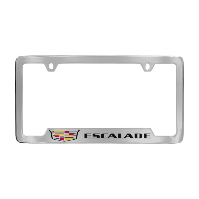 License Plate Frame by Baron & Baron® in Chrome with Colored Cadillac Logo and Escalade Script – Associated Accessories