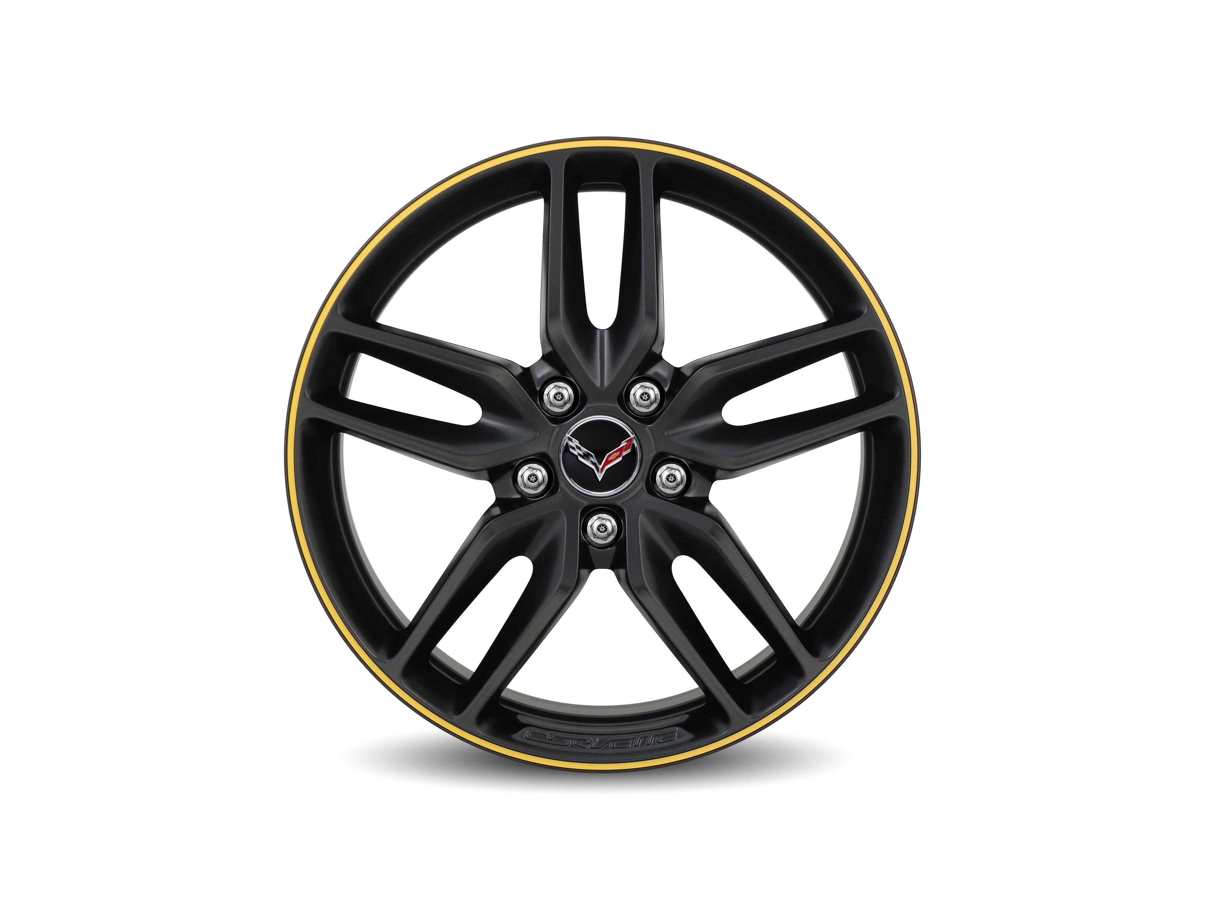 19x8.5-Inch Aluminum 5-Split-Spoke Front Wheel in Black with Yellow Stripe