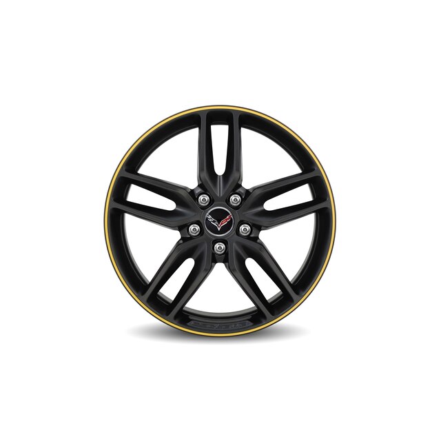 19x8.5-Inch Aluminum 5-Split-Spoke Front Wheel in Black with Yellow Stripe