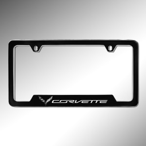 License Plate Frame by Baron & Baron® in Black with Crossed Flags Logo and Corvette Script - Associated Accessories