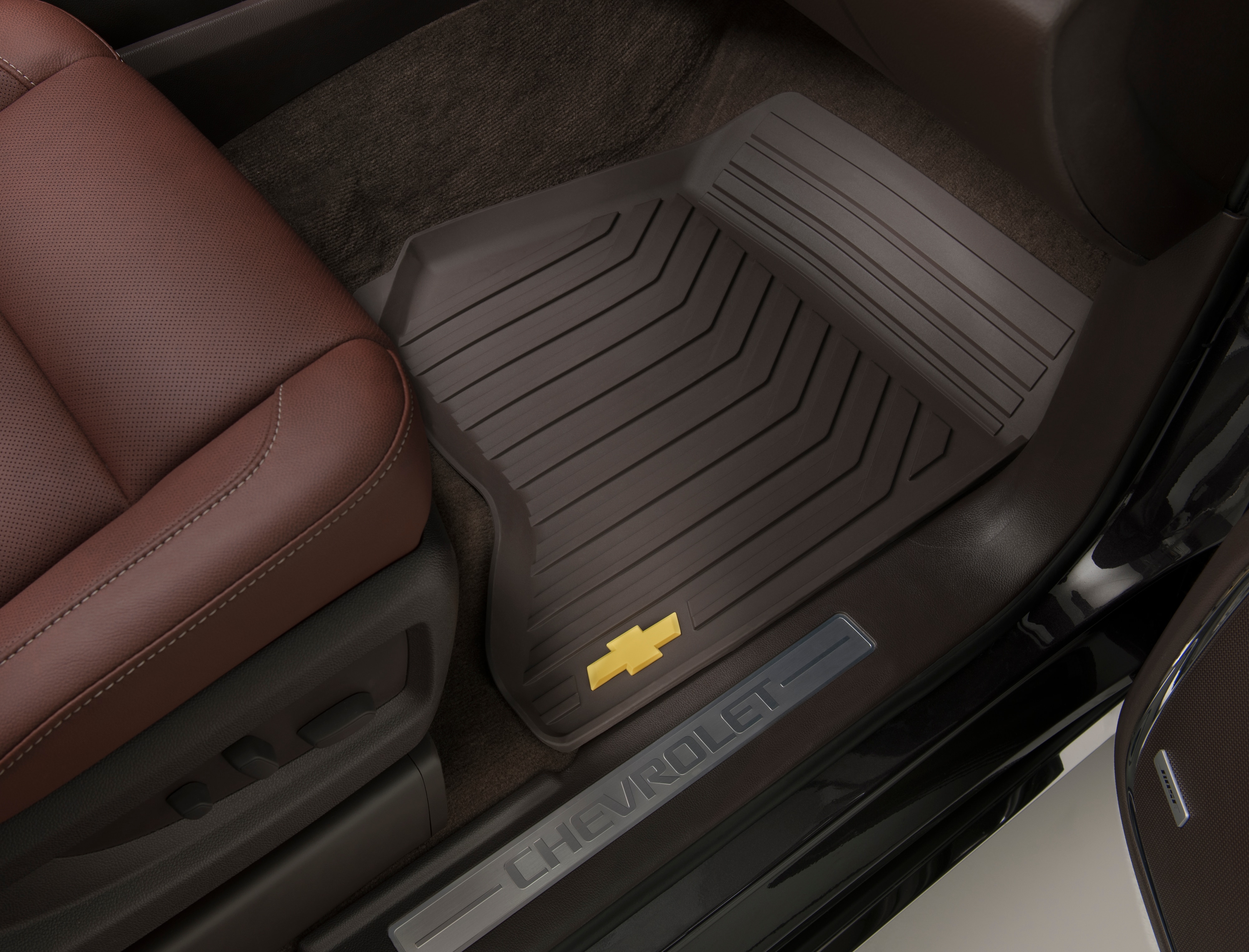 First-Row Premium All-Weather Floor Mats in Cocoa with Bowtie Logo
