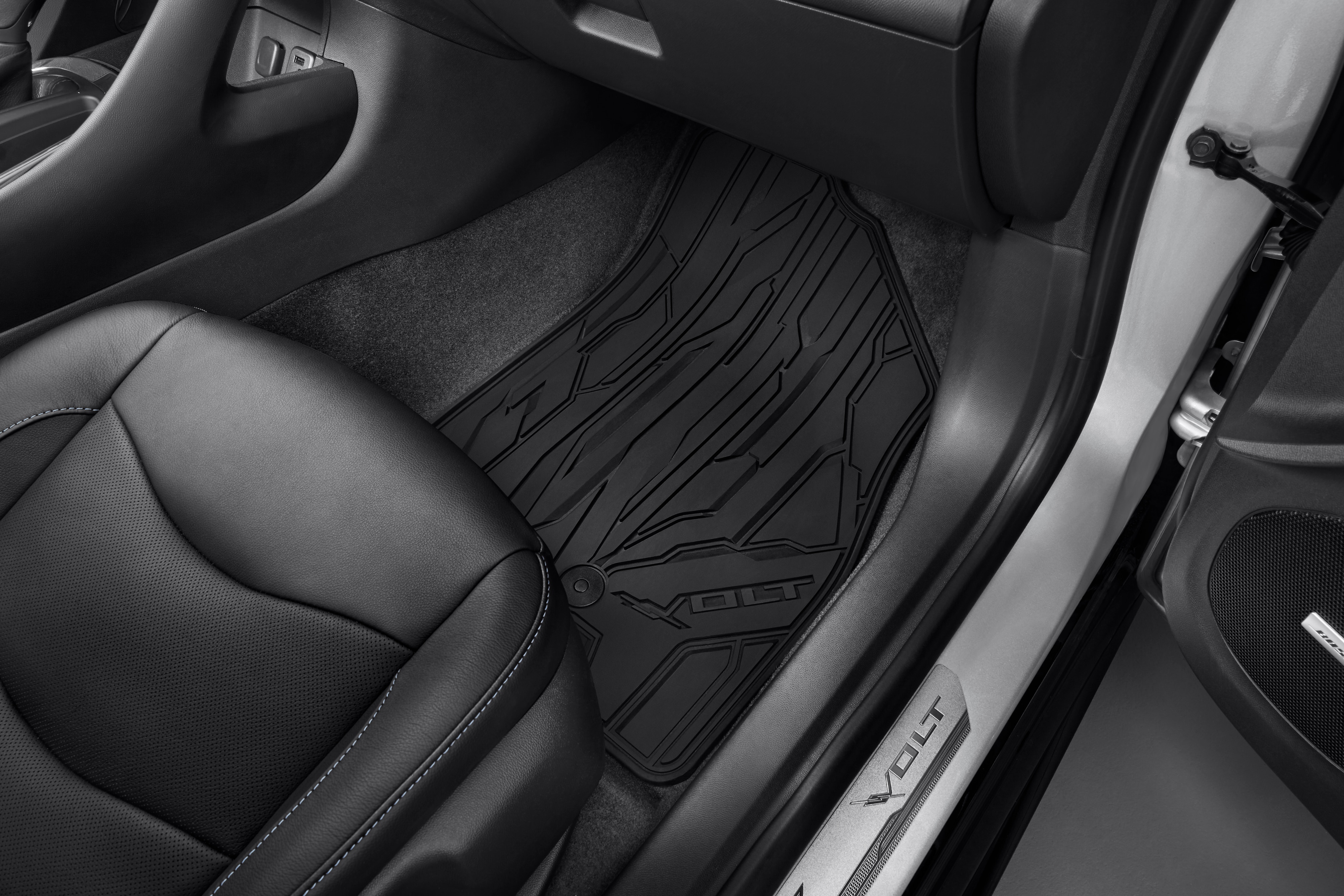First- and Second-Row Premium All-Weather Floor Mats in Jet Black with Volt Script