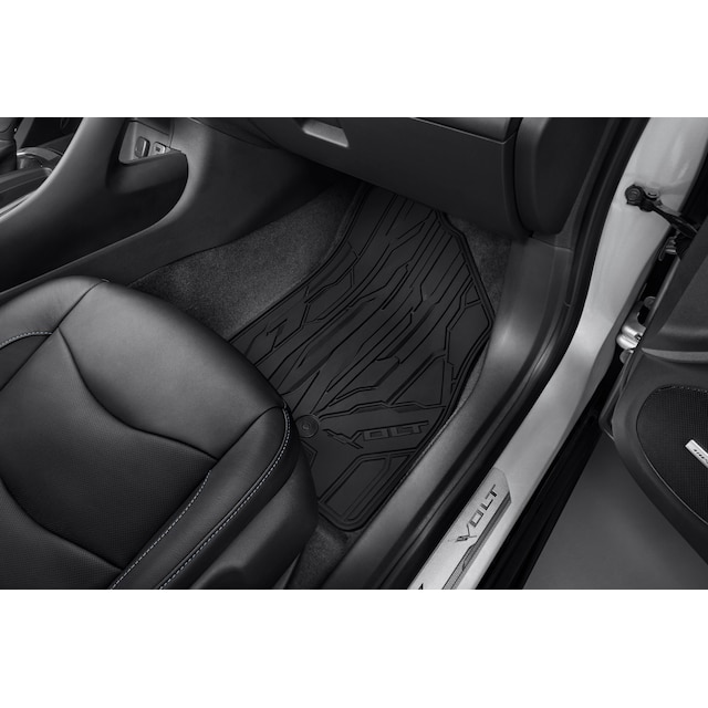 First- and Second-Row Premium All-Weather Floor Mats in Jet Black with Volt Script