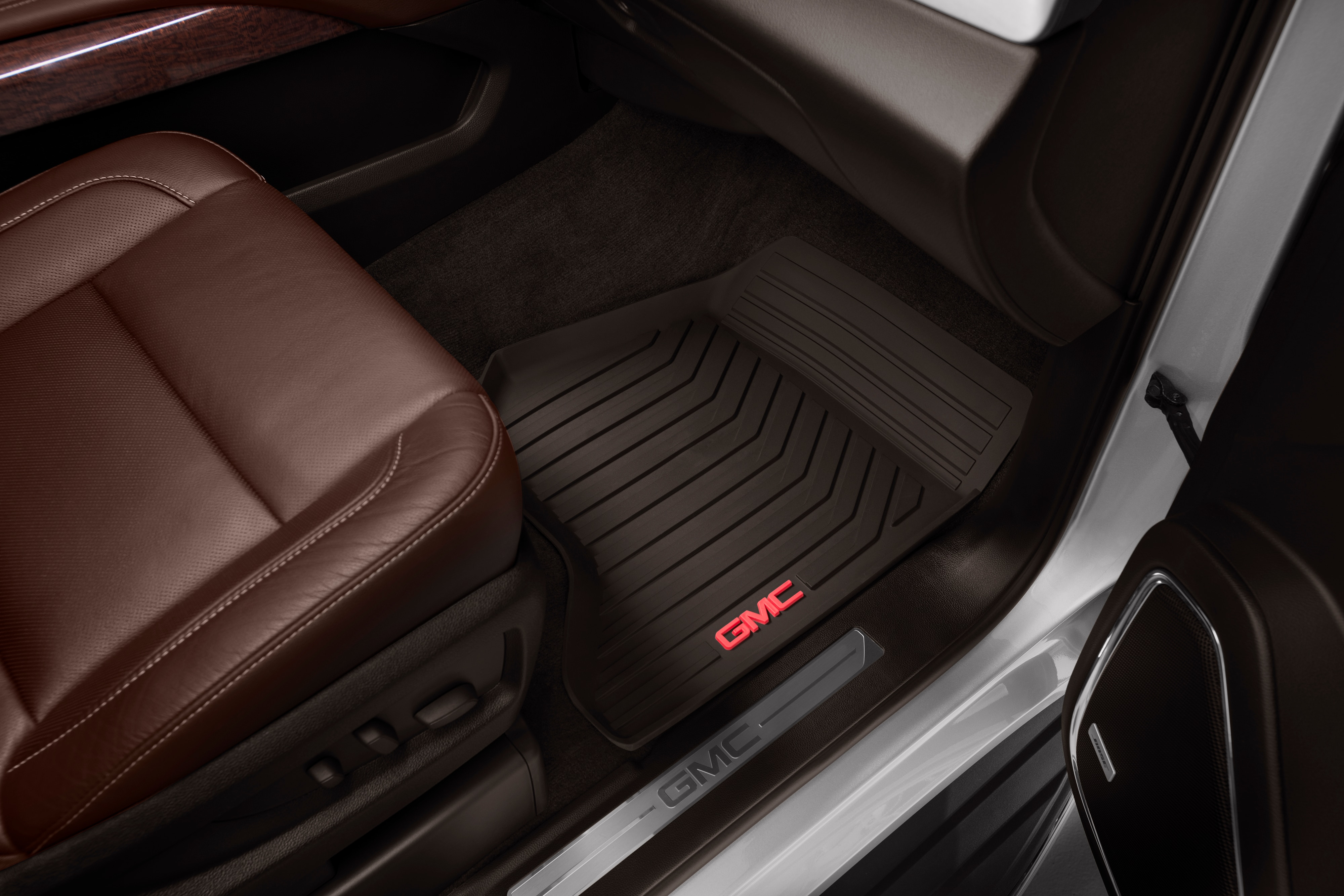 First-Row Premium All-Weather Floor Mats in Cocoa with GMC Logo