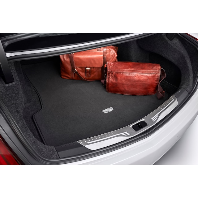 Premium Carpeted Cargo Area Mat in Jet Black with Cadillac Logo