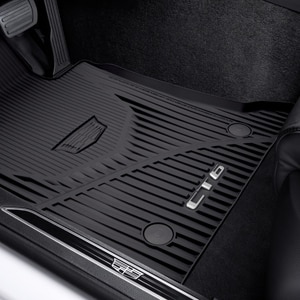 First- and Second-Row Premium All-Weather Floor Mats in Jet Black with Cadillac Logo and CT6 Script