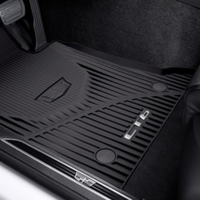 First- and Second-Row Premium All-Weather Floor Mats in Jet Black with Cadillac Logo and CT6 Script