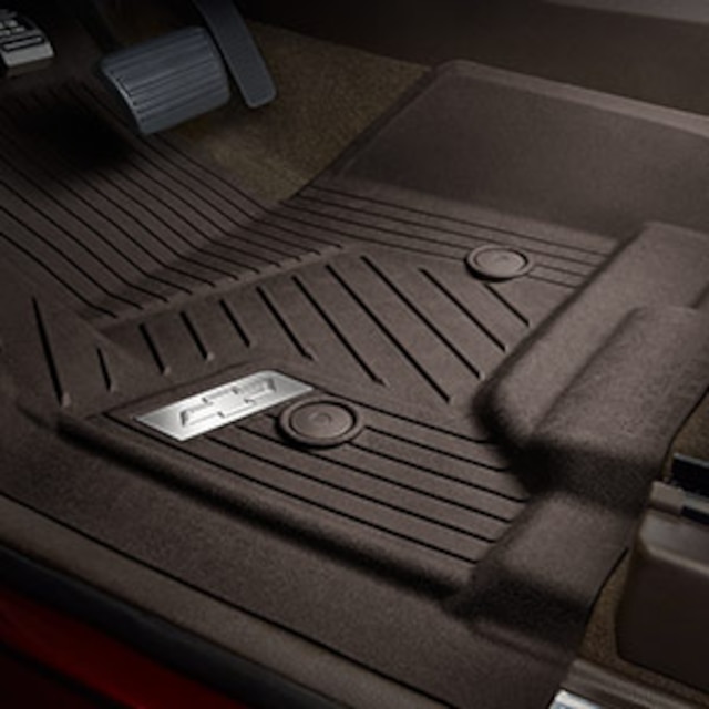 First-Row Premium All-Weather Floor Liners in Cocoa with Chrome Bowtie Logo (for Models with Center Console)