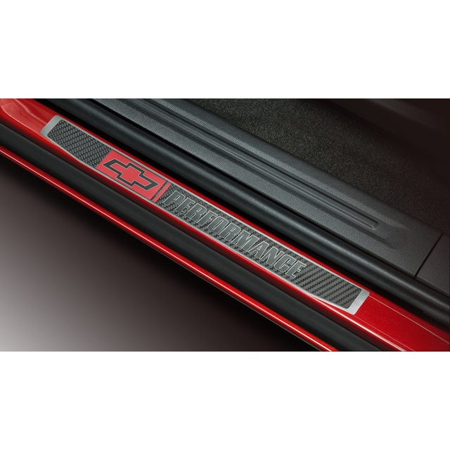 Front and Rear Door Sill Plates in Stainless Steel with Chevrolet Performance Logo and Carbon Fiber Appearance