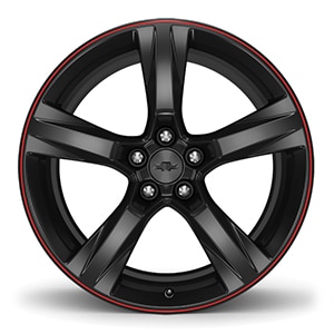 20 x 8.5-Inch Cast Aluminum 5-Spoke Wheel Package in Gloss Black with Red Stripe