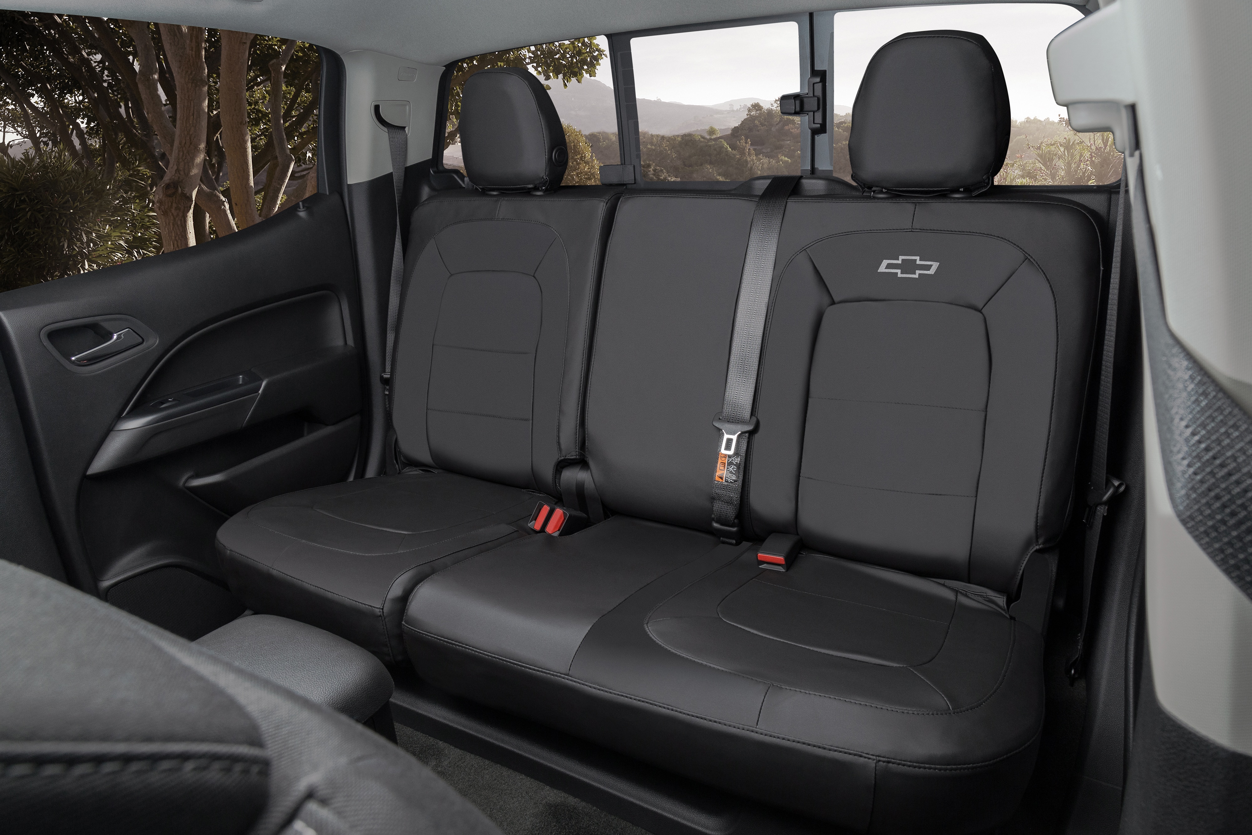 Colorado Protective Crew Cab Rear Seat Cover Set in Jet Black with Bowtie Logo (for Vehicles without Armrest)