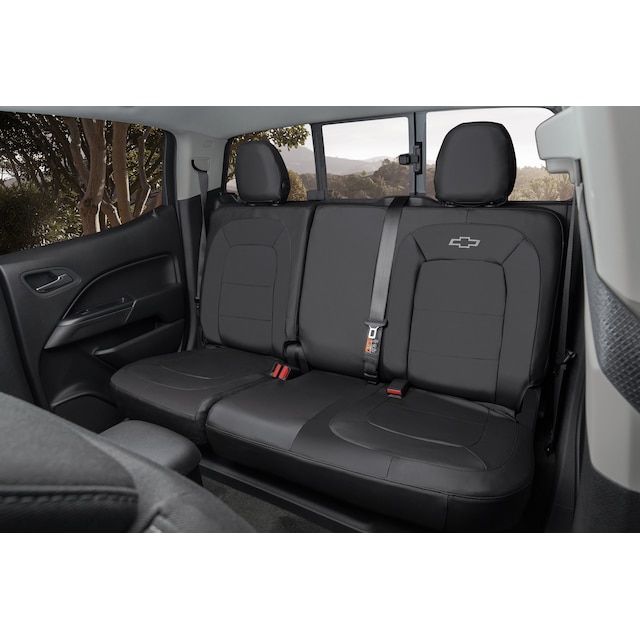 Colorado Protective Crew Cab Rear Seat Cover Set in Jet Black with Bowtie Logo (for Vehicles without Armrest)