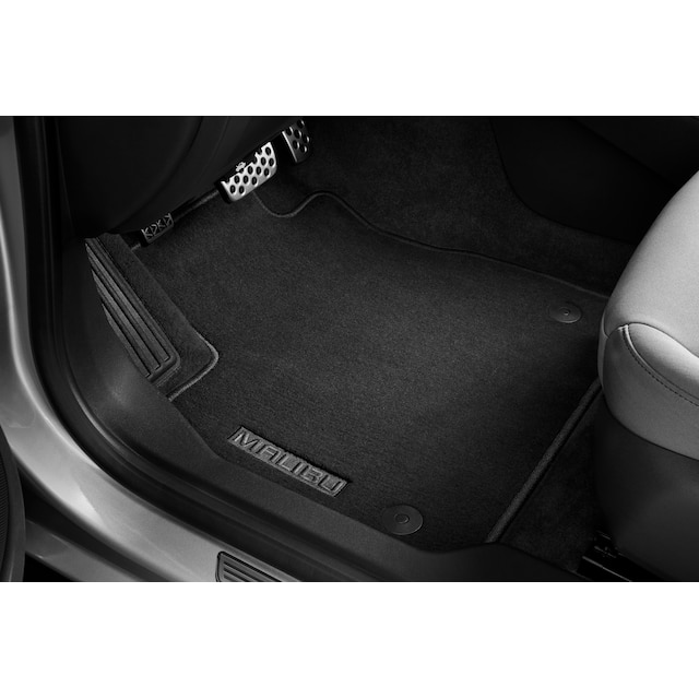 First- and Second-Row Premium Carpeted Floor Mats in Jet Black with Malibu Script