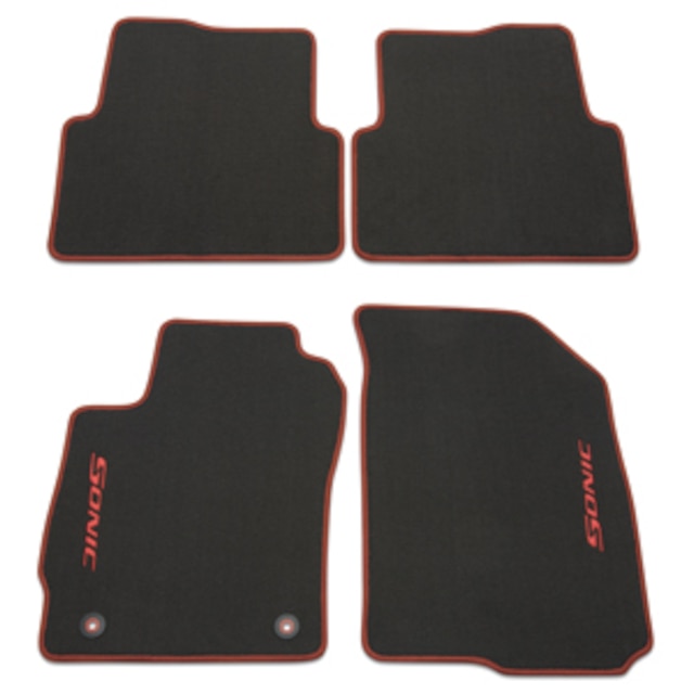 Front and Rear Carpeted Floor Mats in Jet Black with Brick Edging and Sonic Script