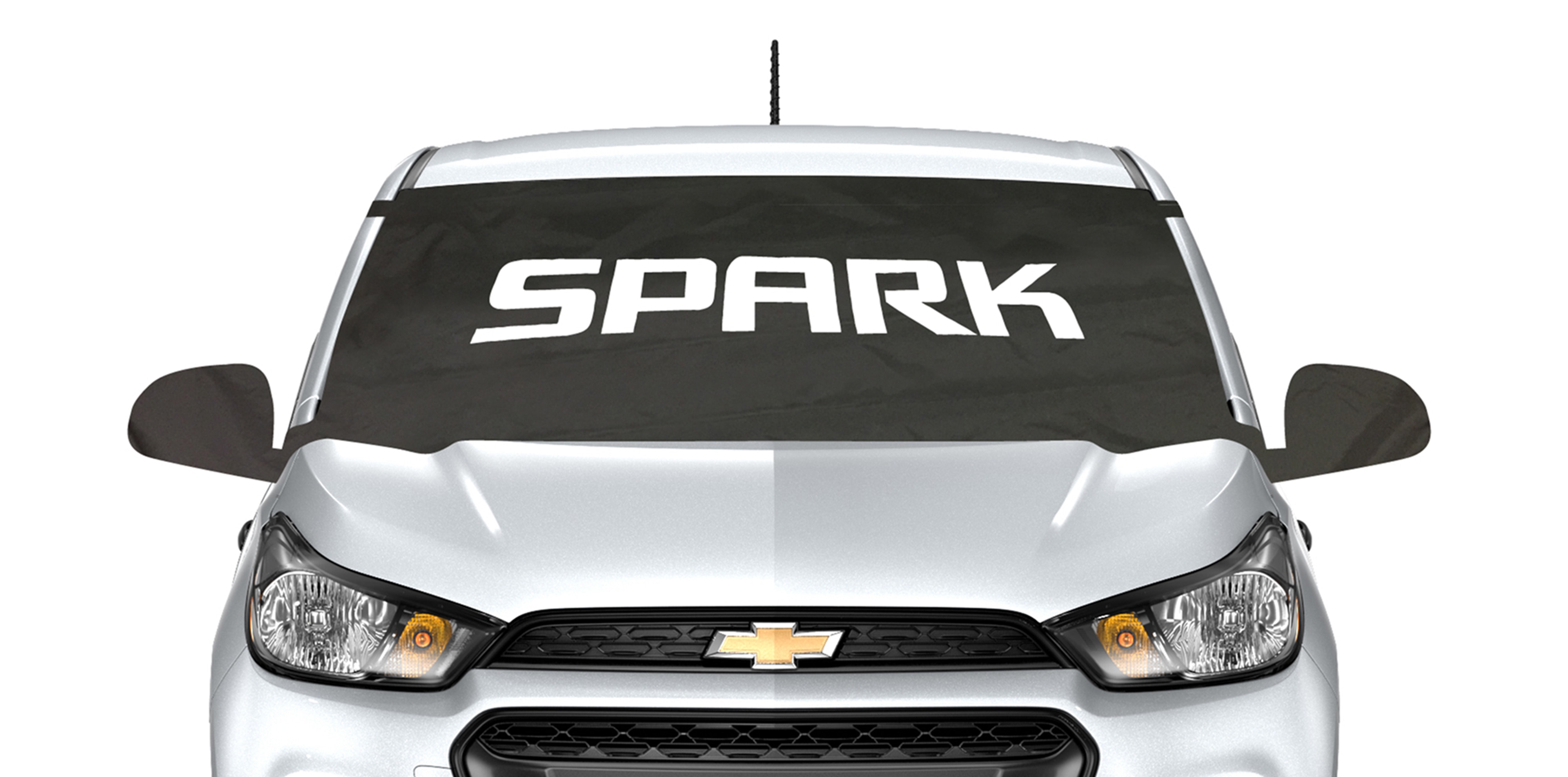 Front Sunshade Package in Black with White Spark Script