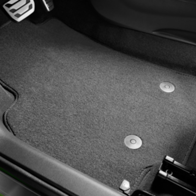 First- and Second-Row Carpeted Floor Mat in Jet Black with Spark Script