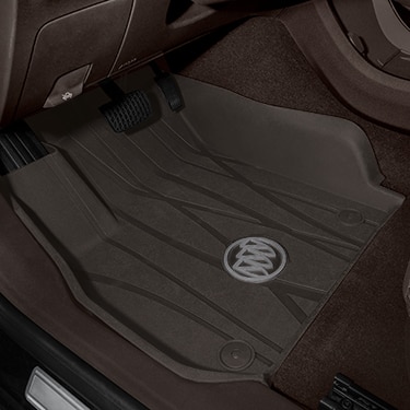 First- and Second-Row Premium All-Weather Floor Liners in Dark Atmosphere with Buick Logo