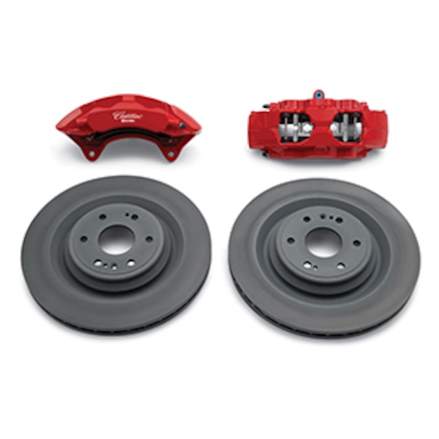 Front 6-Piston Brembo® Brake Upgrade System in Red with Cadillac Script