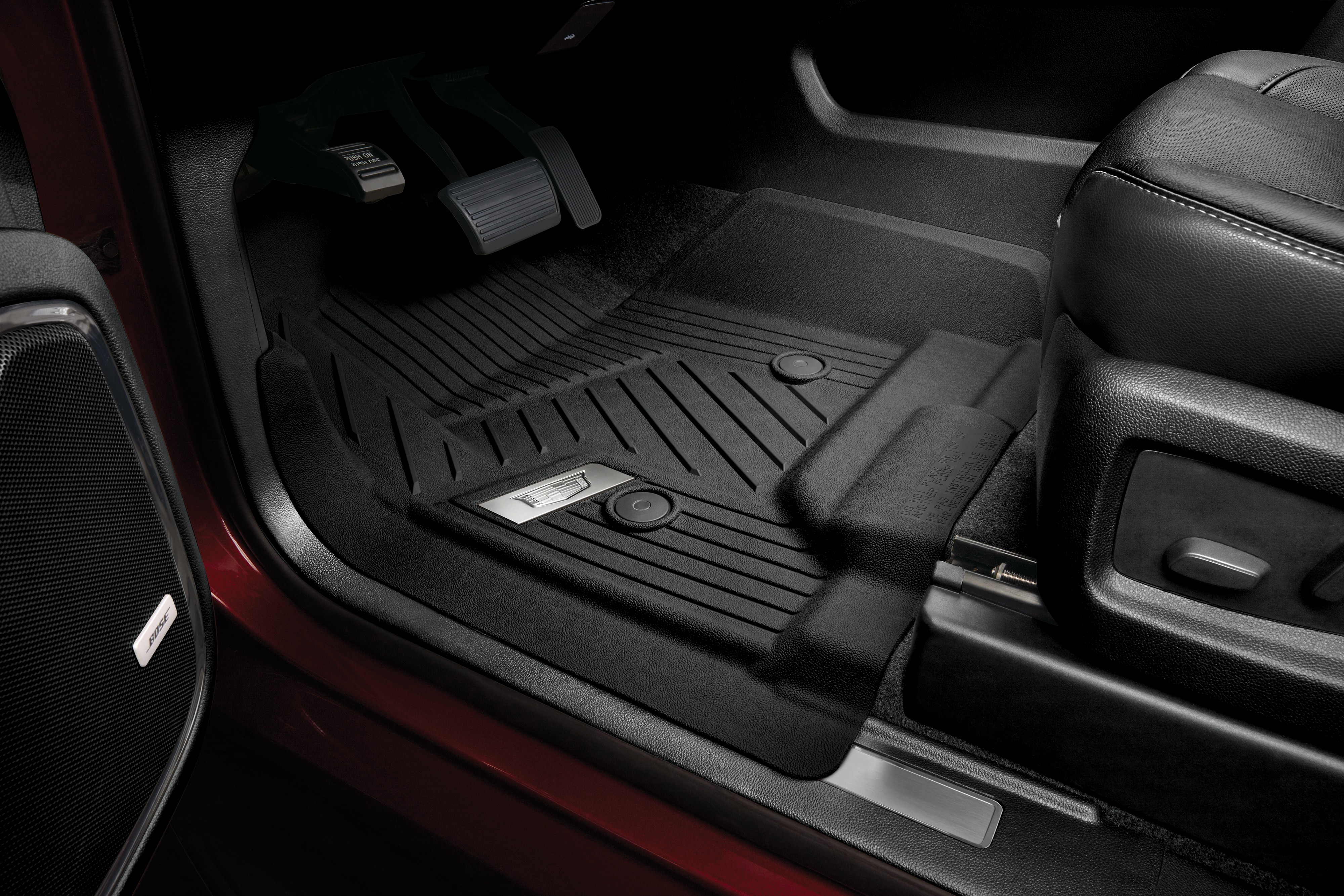 First-Row Premium All-Weather Floor Liners in Jet Black with Chrome Cadillac Logo