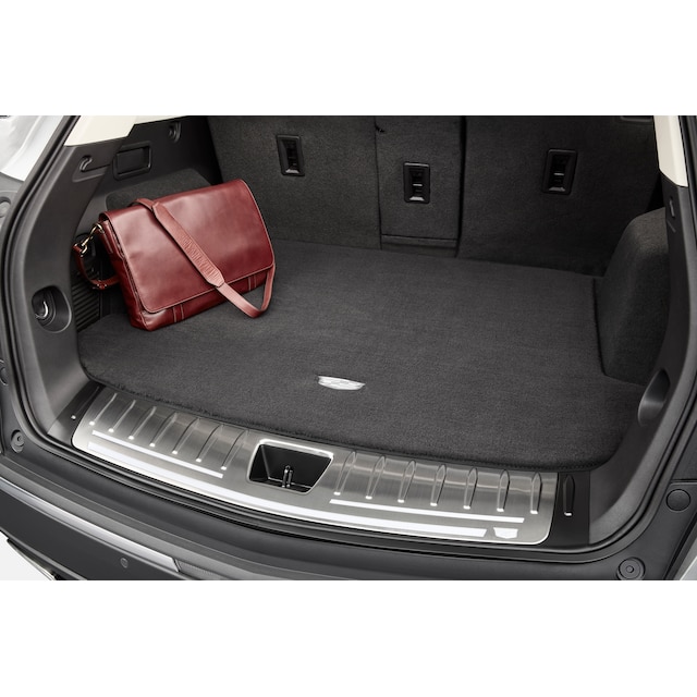 Premium Carpeted Cargo Area Mat in Jet Black with Cadillac Logo
