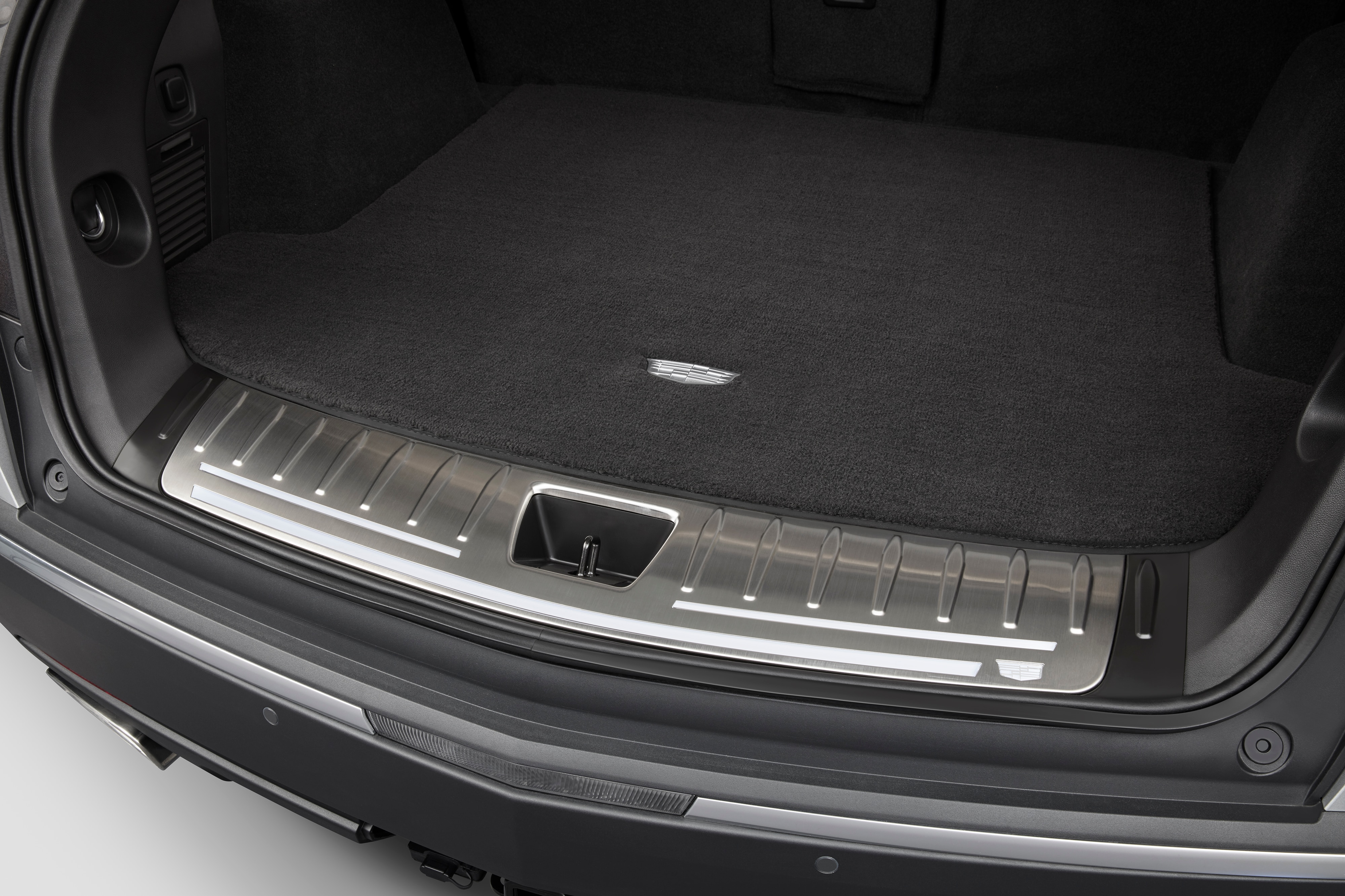 Illuminated Cargo Sill Plate in Jet Black with Cadillac Logo