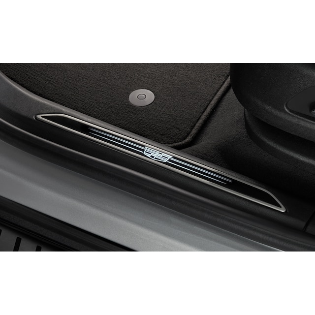 Illuminated Front Door Sill Plates with Jet Black Surround and Cadillac Logo