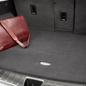 Premium Carpeted Cargo Area Mat in Titanium with Cadillac Logo