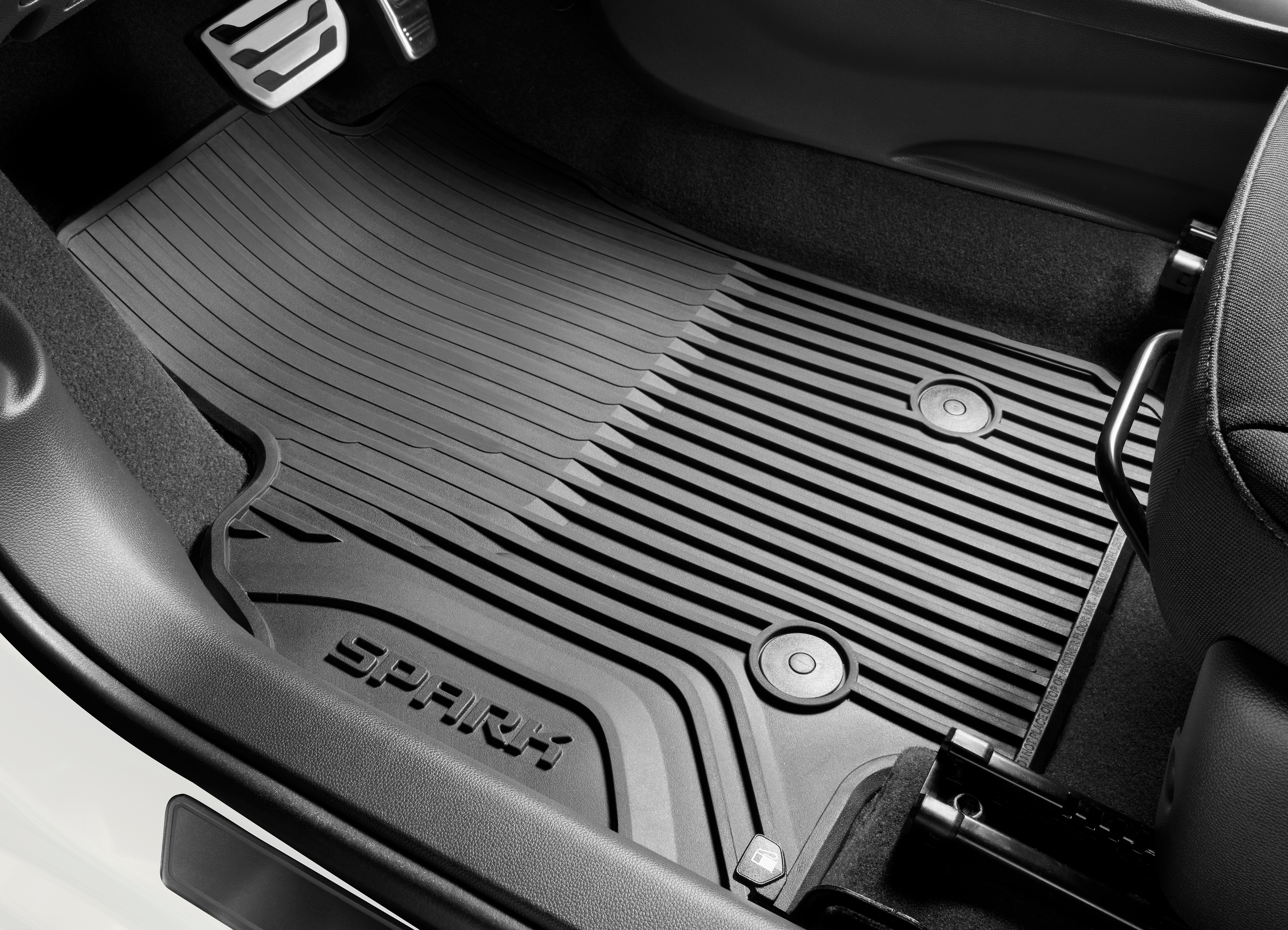 First- and Second-Row Premium All-Weather Floor Mats in Jet Black with Spark Script