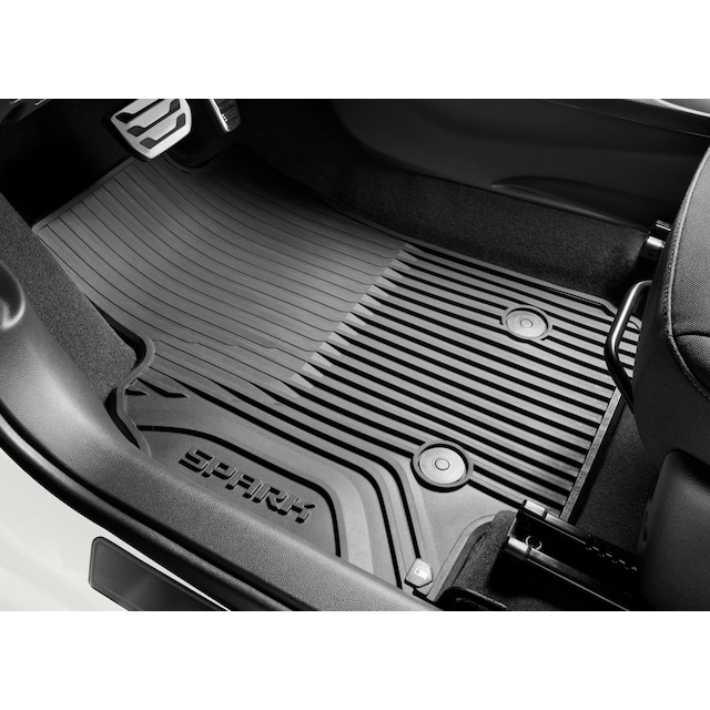 First- and Second-Row Premium All-Weather Floor Mats in Jet Black with Spark Script