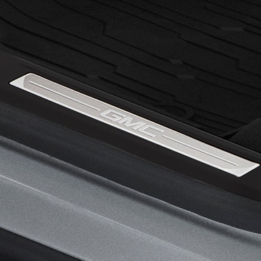 Front Door Sill Plates in Stainless Steel with Jet Black Surround and GMC Logo