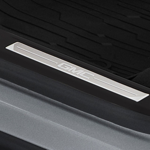 Front Door Sill Plates in Stainless Steel with Jet Black Surround and GMC Logo