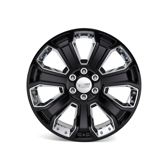 22x9-Inch Aluminum 7-Spoke Wheel in Gloss Black with Chrome Inserts