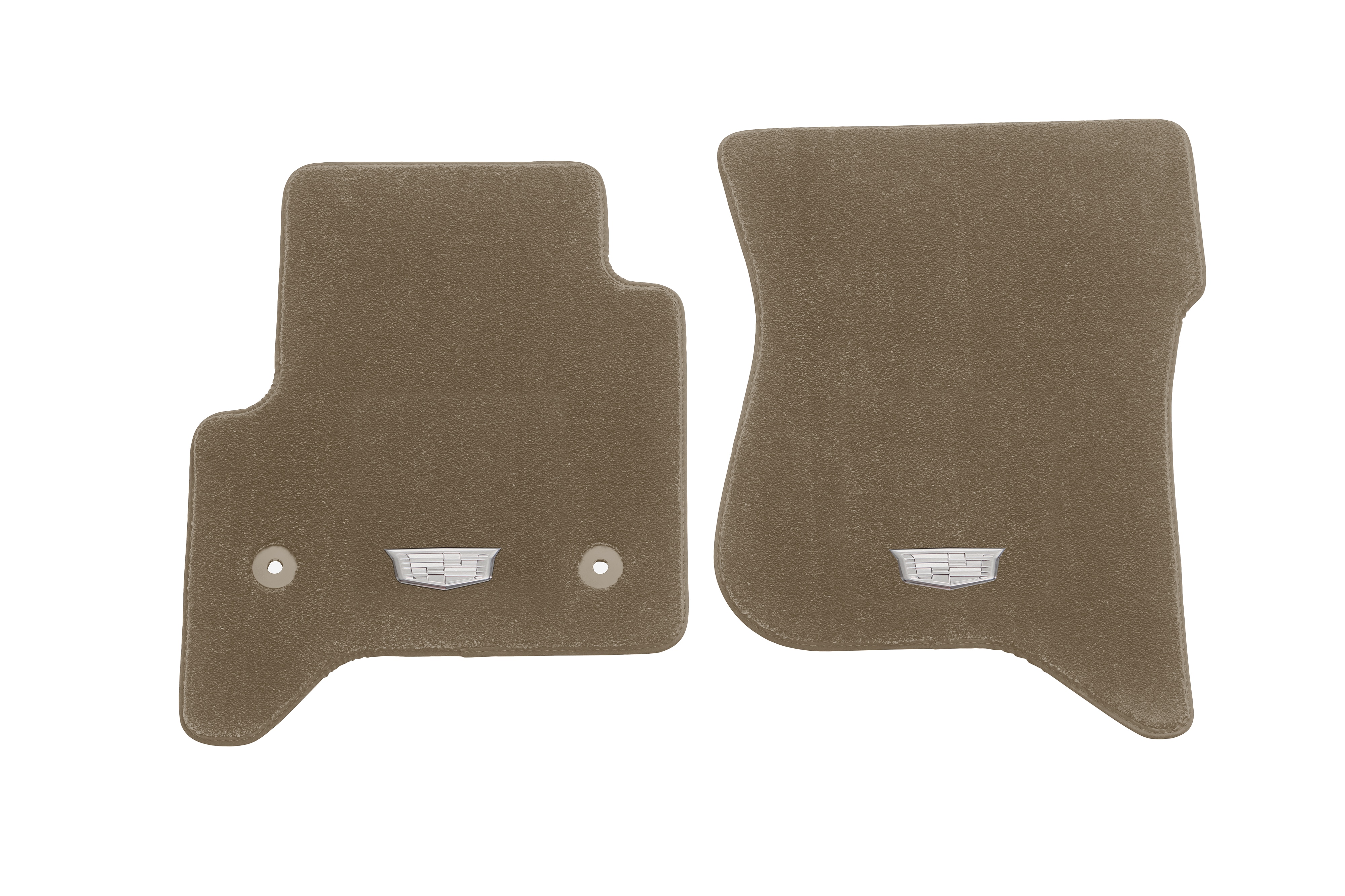 First- and Second-Row Premium Carpeted Floor Mats in Dune with Cadillac Logo