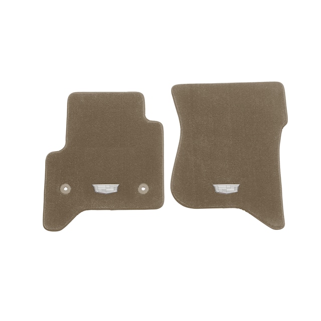 First- and Second-Row Premium Carpeted Floor Mats in Dune with Cadillac Logo