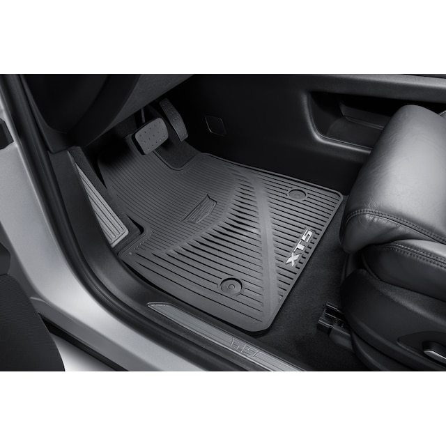 First- and Second-Row Premium All-Weather Floor Mats in Dark Titanium with Cadillac Logo and XT5 Script