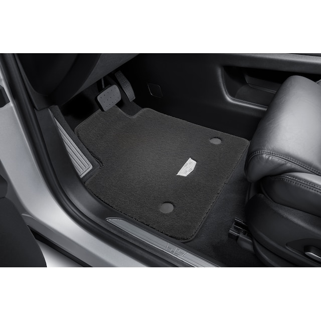 First- and Second-Row Premium Carpeted Floor Mats in Dark Titanium with Cadillac Logo