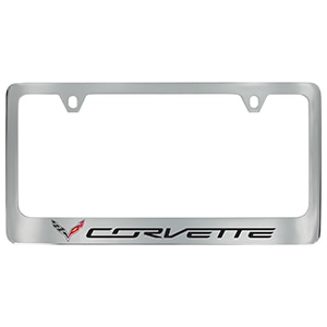 License Plate Frame by Baron & Baron® in Chrome with Crossed Flags Logo and Corvette Script - Associated Accessories