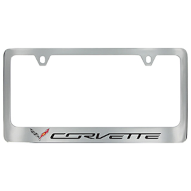License Plate Frame by Baron & Baron® in Chrome with Crossed Flags Logo and Corvette Script - Associated Accessories