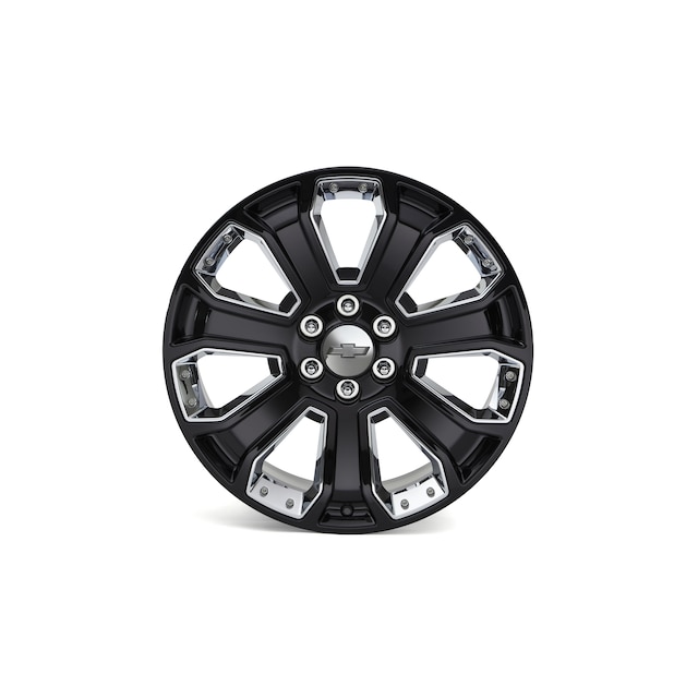 22x9-Inch Aluminum 7-Spoke Wheel in Gloss Black with Chrome Inserts
